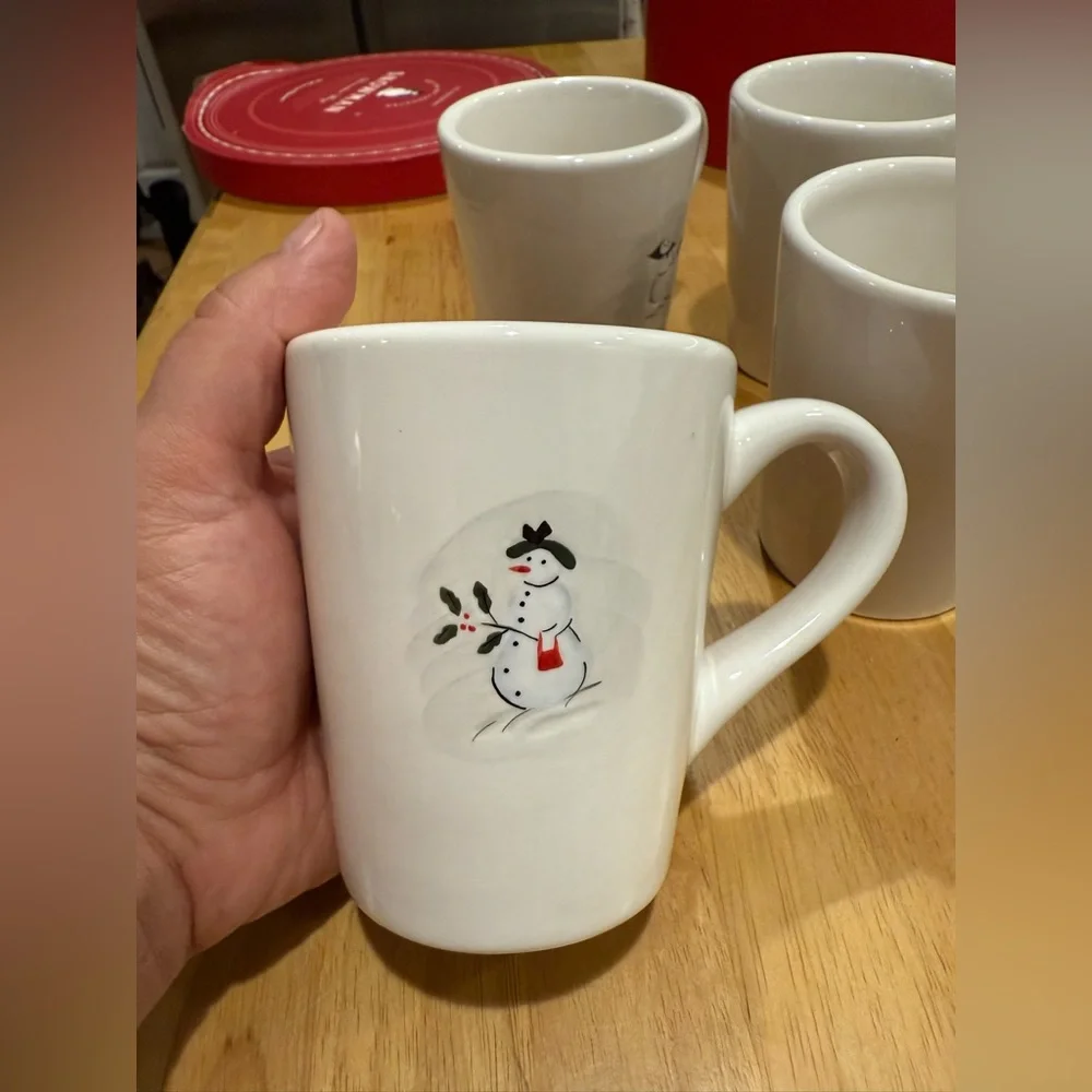 Vintage Williams-Sonoma Holiday Snowman Christmas Coffee Mugs- Set of 6 New